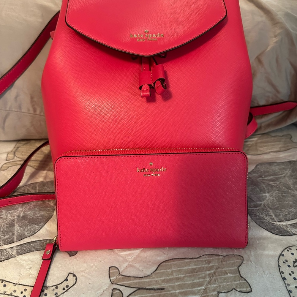 Kate Spade Pink Leather Backpack with Flap Closure